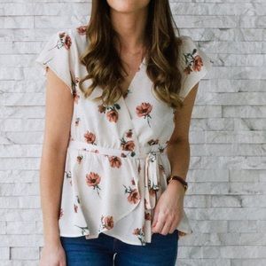 June & Hudson Floral Wrap Top